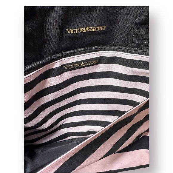 Victoria’s Secret Pink Stripe Weekend Bag Getaway Travel Large Tote Set BNWT - Picture 5 of 8